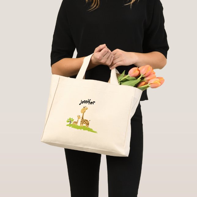 Super Cute Mum & Baby Giraffe Green & Yellow Mini Tote Bag (Front (Product))