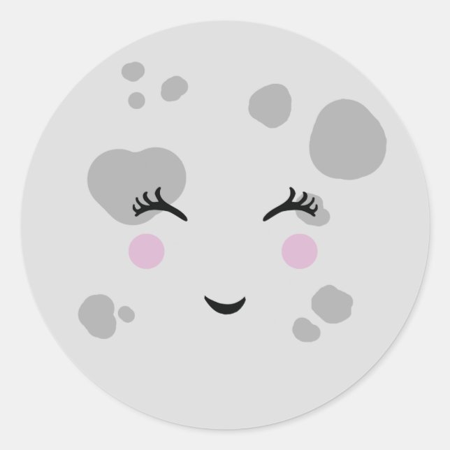 Super Cute & Nerdy Smiling Moon Face Classic Round Sticker (Front)