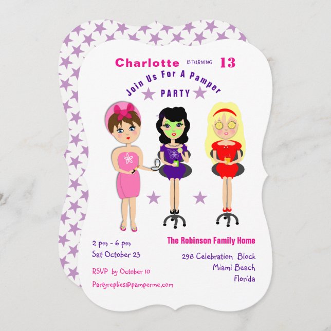 Super Cute Pamper Party Girls  Birthday Invites (Front/Back)