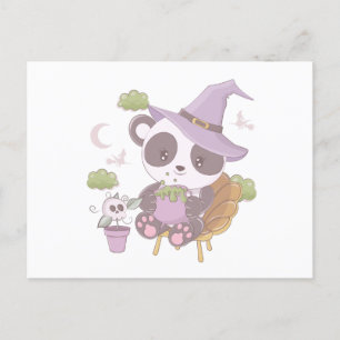 Super Cute Panda Witch and Crescent Moon Halloween Holiday Postcard