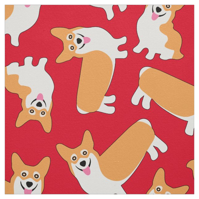 Super Cute Pembroke Welsh Corgi Pattern Red Fabric (Swatch)