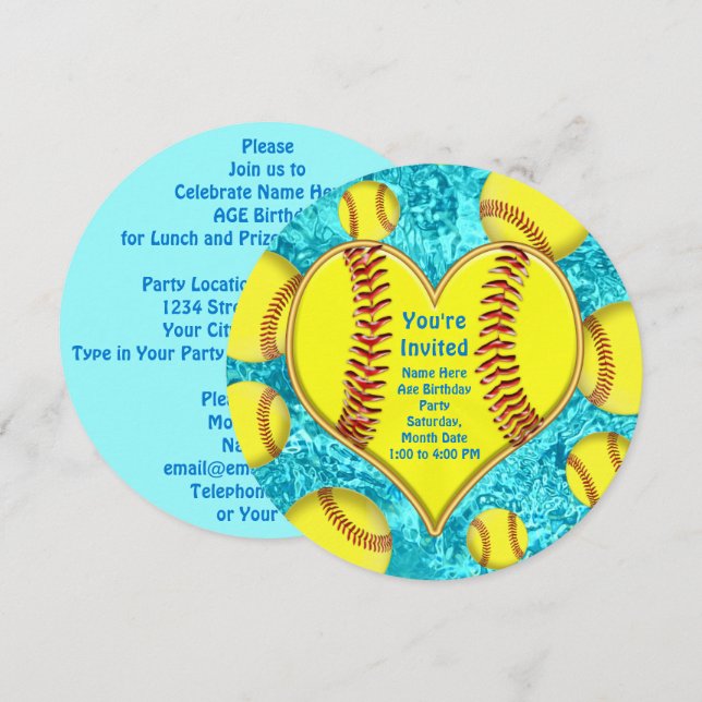 Super Cute Personalised Softball Invitations (Front/Back)