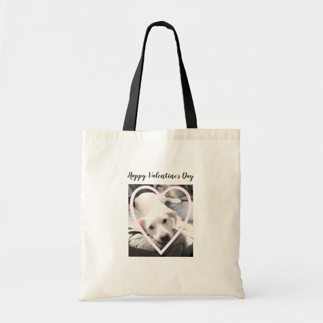 Super Cute Photo of a Puppy in a Light Pink Heart Tote Bag (Front)