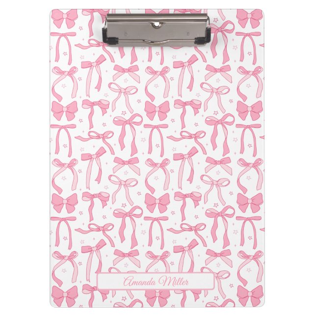 Super Cute Pink Coquette Bow Personalised Name Clipboard (Front)