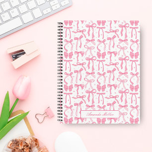 Super Cute Pink Coquette Bow Personalised Name Notebook