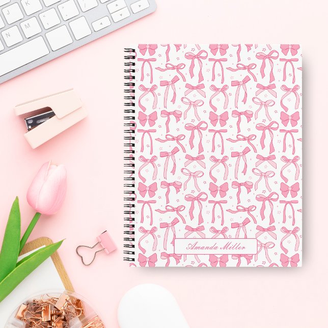Super Cute Pink Coquette Bow Personalised Name Notebook (Creator Uploaded)