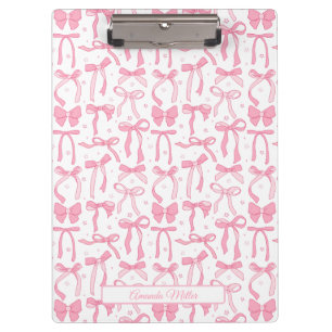 Super Cute Pink Coquette Bow Personalized Name Clipboard