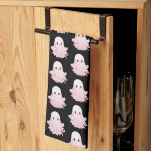 Super Cute Pink Ghost Pattern Halloween Tea Towel