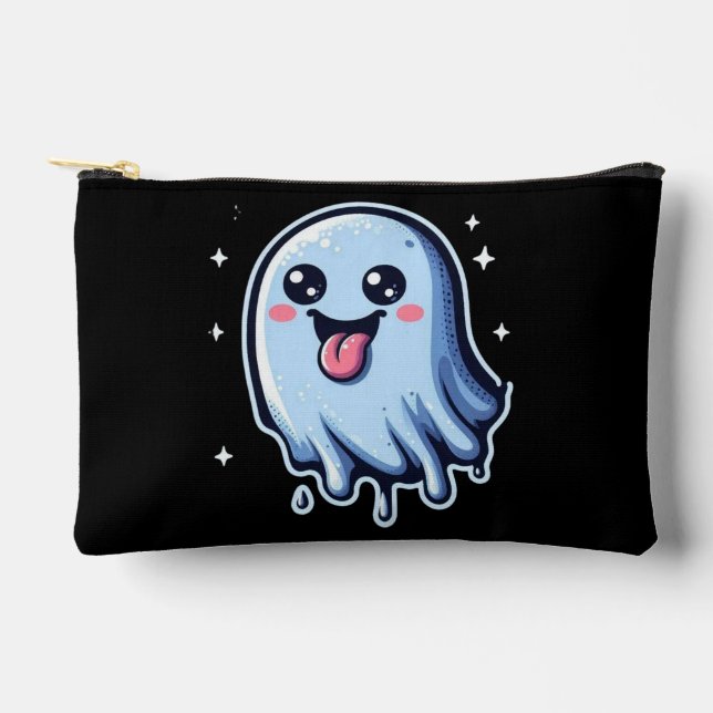 Super Cute & Playful Ghost with Sparkle Accessory Pouch (Front)