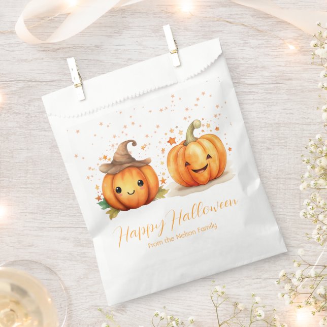 Super Cute Pumpkins and Stars Happy Halloween Favour Bags (Clipped)