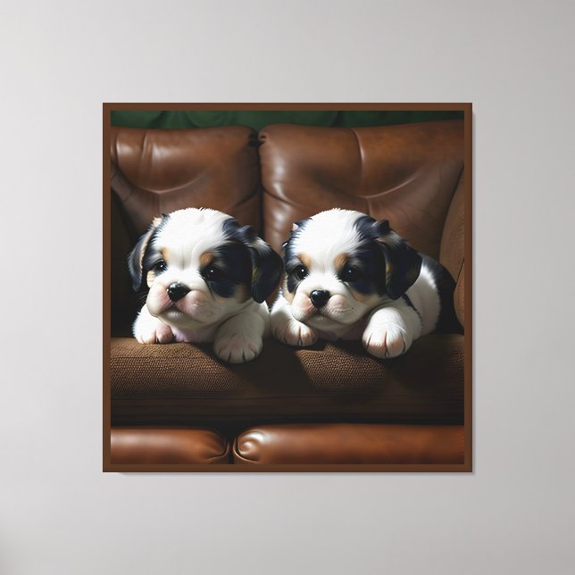 Super Cute Puppies on the Couch 1 Canvas Print (Front)