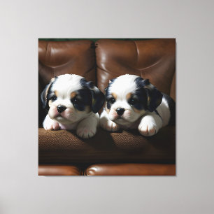 Super Cute Puppies on the Couch 1 Canvas Print