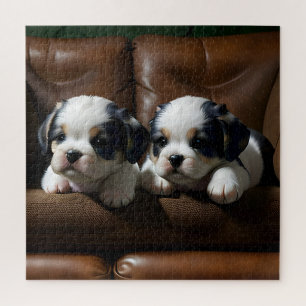 Super Cute Puppies on the Couch 1 Jigsaw Puzzle