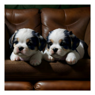 Super Cute Puppies on the Couch 1 Poster
