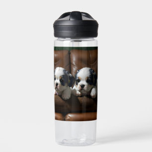 Super Cute Puppies on the Couch 1 Water Bottle