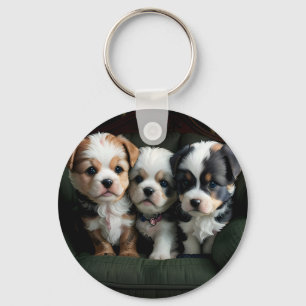 Super Cute Puppies on the Couch 2 Key Ring