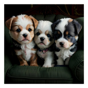 Super Cute Puppies on the Couch 2 Poster