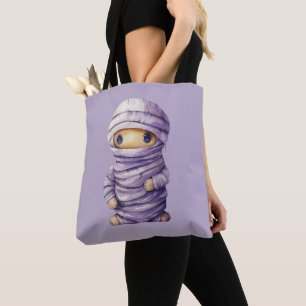 Super Cute Purple and White Mummy Halloween Tote Bag
