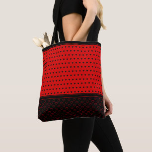 Super Cute Red And Black Hearts Pattern Tote Bag