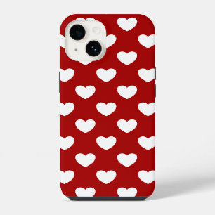 Super Cute Red And White Hearts Polka Dots Style iPhone 14 Case