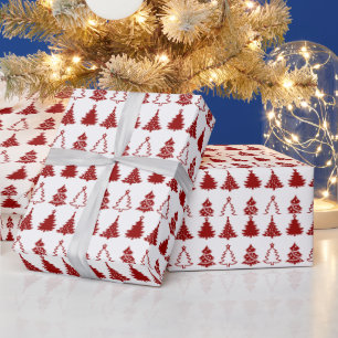 Super Cute Red and White Xmas Trees Christmas Wrapping Paper