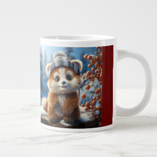 Super cute Red Panda with a fluffy hat Large Coffee Mug