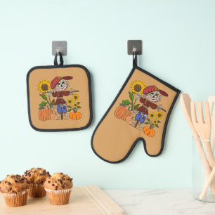 Super Cute Scarecrow Oven Mitt & Pot Holder Set