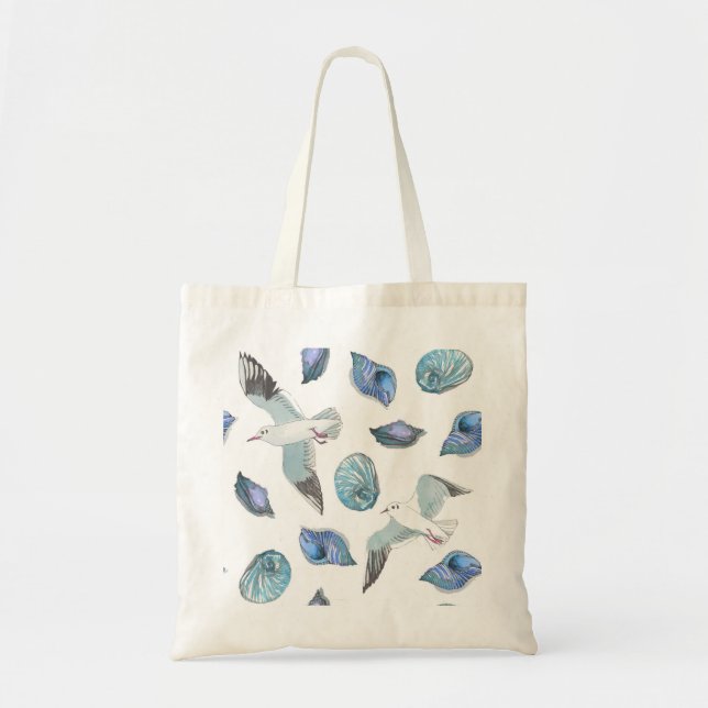 Super cute seagulls and shells tote bag (Front)