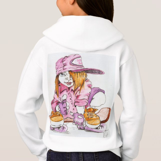 Super Cute Skateboarder Girl on Hanes Hoodie (Back)