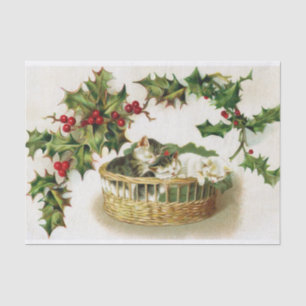 Super Cute Sleeping Christmas Kittens in a Basket Tissue Paper