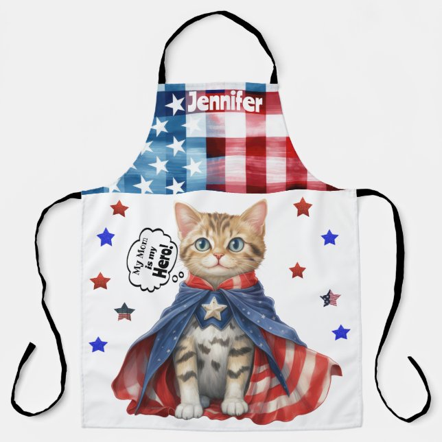 Super Cute Tabby Cat Mum All-Over Print Apron (Front)