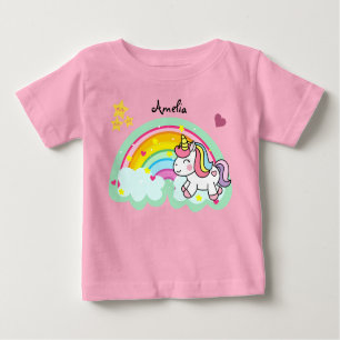 Super Cute Unicorn and Rainbow Personalised Baby T-Shirt