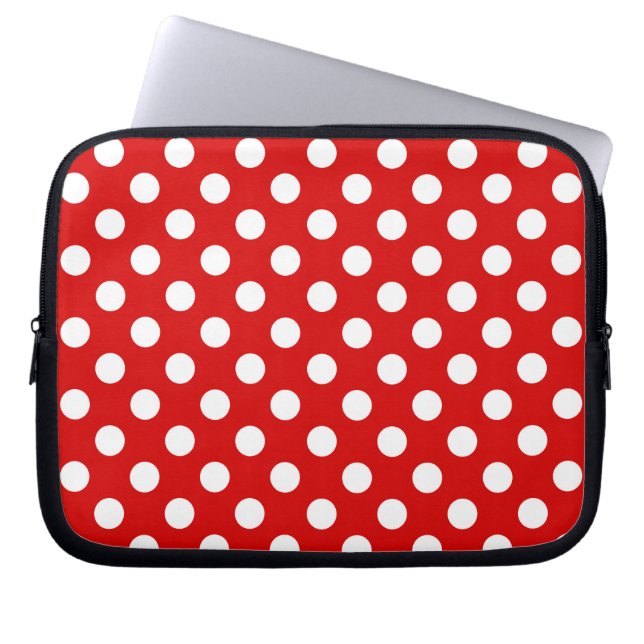 Super Cute White And Red Polka Dot Pattern Laptop Sleeve (Front)