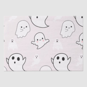 Super Cute White Ghosts Light Beige Halloween Tissue Paper