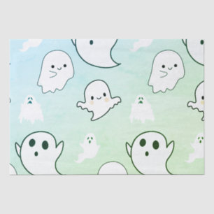 Super Cute White Ghosts Light Green Halloween Tissue Paper