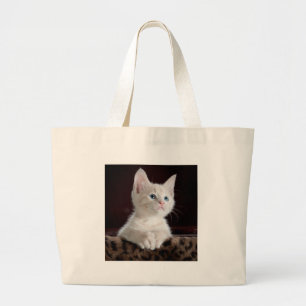Super Cute White Kitten Large Tote Bag
