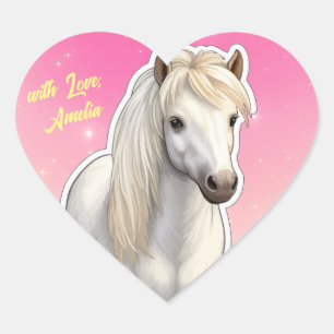 Super Cute White Pony Heart Sticker