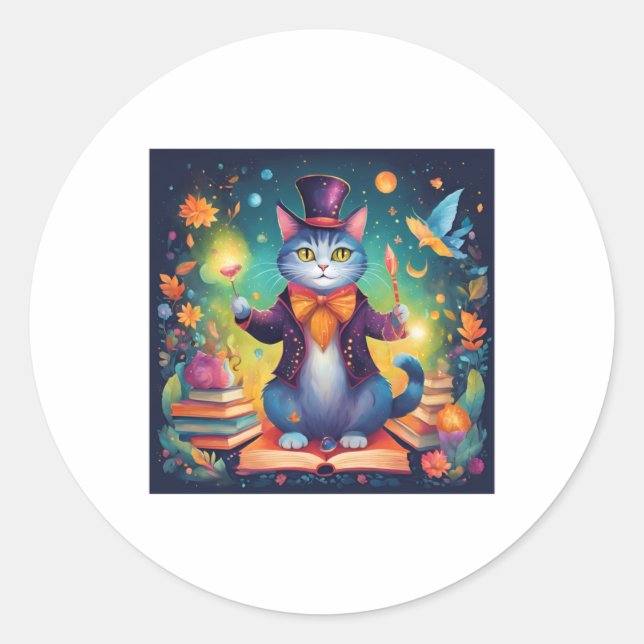 Super Cute Wizard Cat Sticker  (Front)