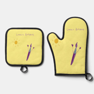 Super Cute -Your Child’s Artwork Yellow Oven Mitt & Pot Holder Set