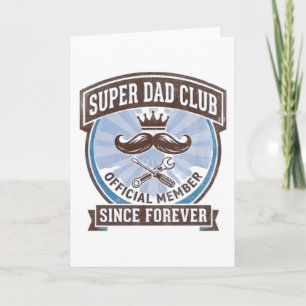 Super Dad Club Vintage Blue Moustache Emblem Card