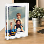 Super Dad Comic Book Photo Gift For Dad Keepsake<br><div class="desc">Show your amazing super dad just how wonderful and super he is with our custom "Super Dad" photo block. The design features "Super Dad" designed in a fun stylish comic book style typographic design in navy blue, light blue and yellow with halftone comic book pattern design. Customise with your own...</div>