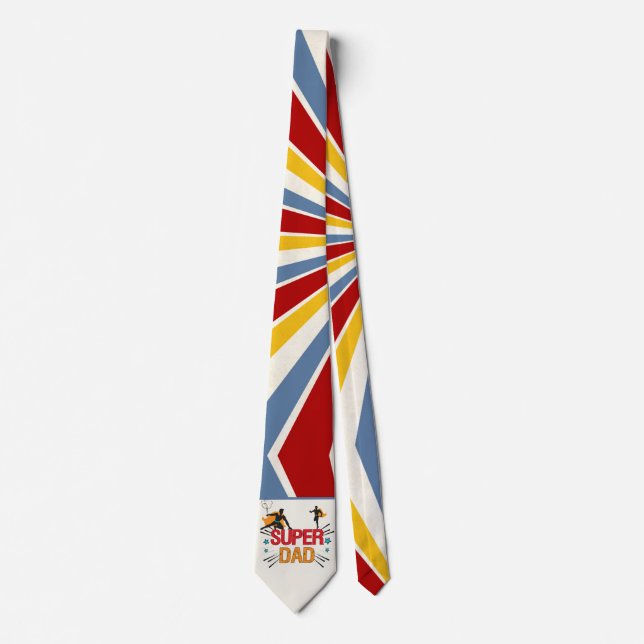 Super Dad Comic Style Red Yellow Blue Father's Day Tie (Front)