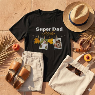 Super Dad Custom Name Photo Clothesline Black T-Shirt