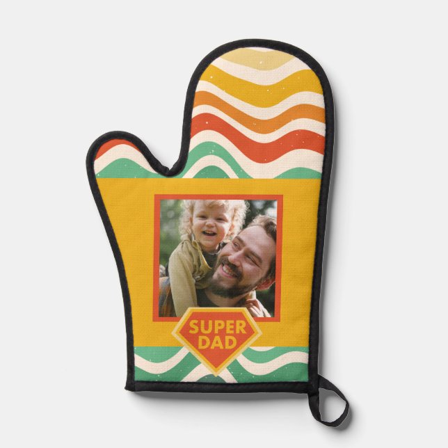 Super Dad custom photo with retro waves Oven Mitt (Front)
