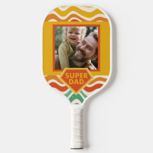 Super Dad custom photo with retro waves Pickleball Paddle