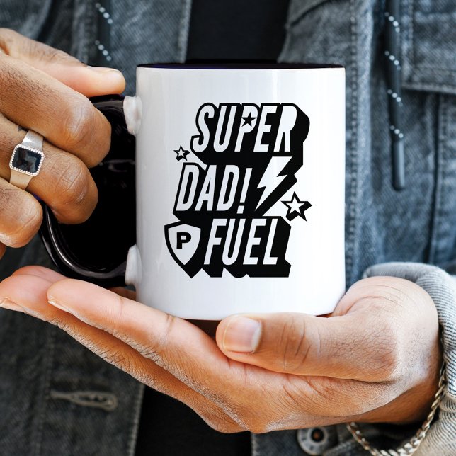 Super Dad Fuel Superhero Fun Comic Monogram Black Mug (Creator Uploaded)