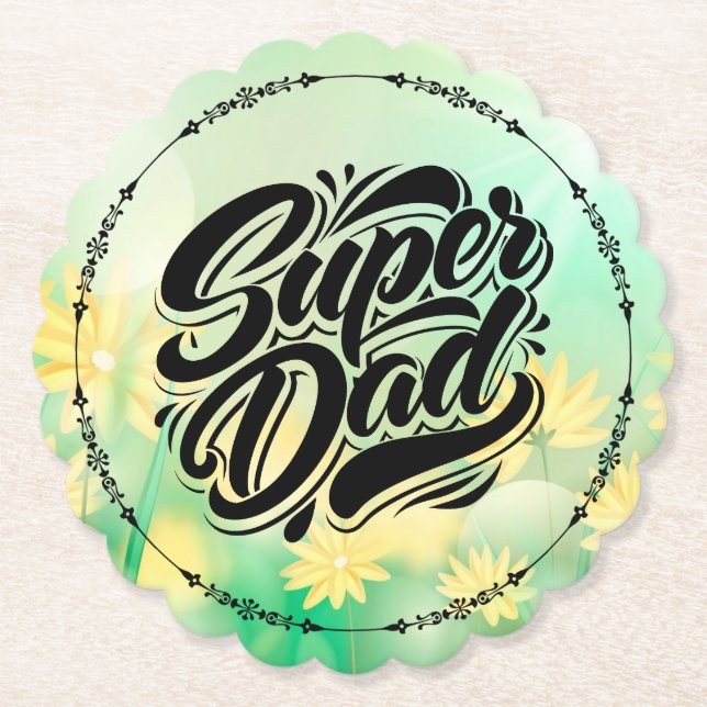 Super Dad Hero Typography Design-67888 Paper Coaster (Front)