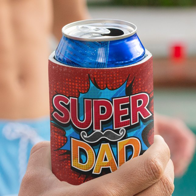 Super Dad Moustache Modern Grunge Can Cooler (Creator Uploaded)
