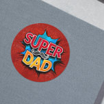 Super Dad Moustache Modern Grunge Classic Round Sticker<br><div class="desc">Super Dad Moustache Modern Grunge Stickers Labels features the text "Super Dad" in modern red and yellow typography on a blue and red grunge background accented with a moustache. Gifts for Dad for birthday,  Father's Day,  Christmas,  holidays and more. Created by Evco Studio www.zazzle.com/store/evcostudio</div>