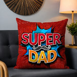 Super Dad Moustache Modern Grunge Cushion<br><div class="desc">Super Dad Moustache Modern Grunge Throw Pillows features the text "Super Dad" in modern red and yellow typography on a blue and red grunge background accented with a moustache. Gifts for Dad for birthday,  Father's Day,  Christmas,  holidays and more. Created by Evco Studio www.zazzle.com/store/evcostudio</div>
